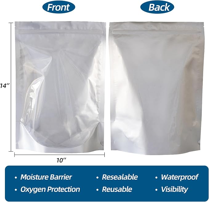 Wisesorb 1 Gallon 480 Packs Mylar Bags For Food Storage, 10"x 14" Mylar Bags With Window, Freeze Dried Candy Bags, Reusable Storage Bags For Food, Mylar Food Storage Bags for Long Term Food Storage