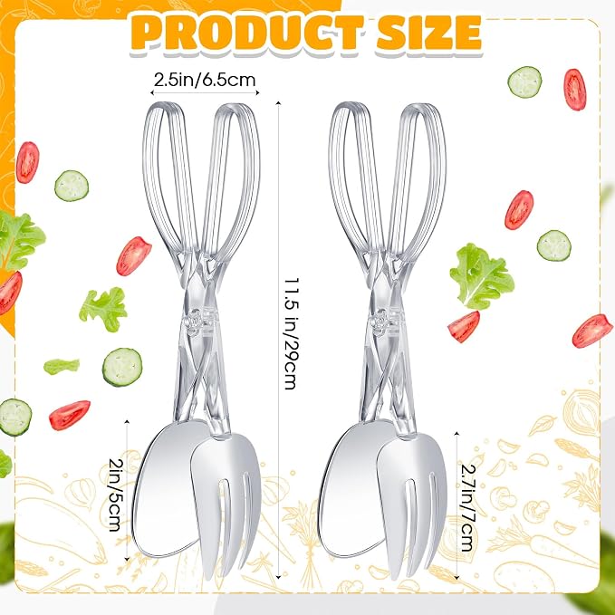Tioncy 12 Pack Plastic Salad Scissor Tongs 11.5 Inches for Serving Reusable Food Tongs, Clear Utensils for Chef Cooking, Kitchen, Buffet, Party, Catering Supplies