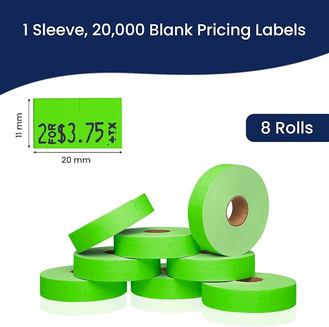 Pricing Labels for Monarch 1131 Fluorescent Green - 20,000 Labels, 1 Sleeve - Made in USA