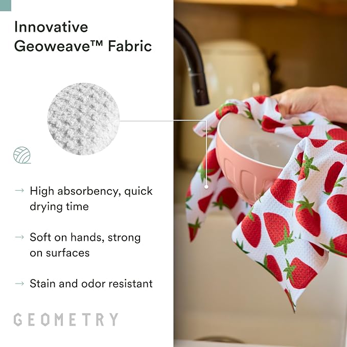 GEOMETRY Tea Towels – Spring & Summer Collection – Quick-Dry, Ultra-Absorbent, Reusable Microfiber Kitchen Towels for Drying & Cleaning - Berry Sweet - 1 Pack