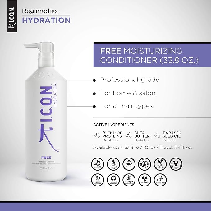 I.C.O.N. Free Moisturizing Conditioner, Salon-Quality Hair Care, 33.8-Ounce Bottle
