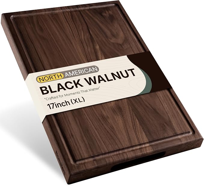 Luxury American Black Walnut Wood Wooden Cutting Boards for Kitchen 17'' | Real Black Walnut, Reversible, Chopping, Non Slip, Solid Hardwood, Charcuterie Board, Butcher Block, From USA, Kitchen Gift
