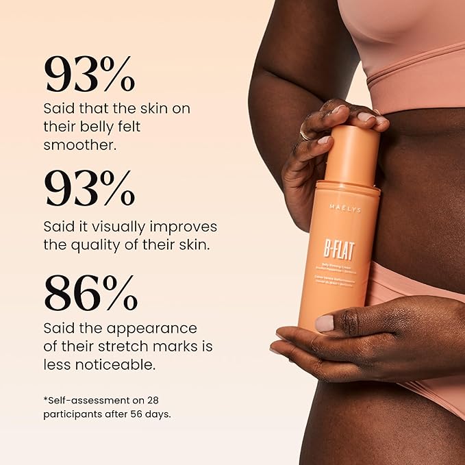 MAËLYS B-FLAT Belly Firming Cream for Women - Skin Tightening & Moisturizing Treatment with Shea Butter & Bentonite Clay - Smooths Look of Stretch Marks - Postpartum Body Care (3.4 Fl Oz)