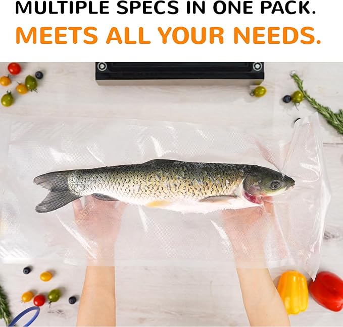 Food saver vacuum sealer bags rolls, Multiple Sizes, Box Storage,Less Waste | 2 Rolls 11''x20', 2 Rolls 8''x20'|Quart 8''x12''70pcs, Pint 6''x10''50pcs Precut Bags, Microwavable, Freezable, Sous Vide