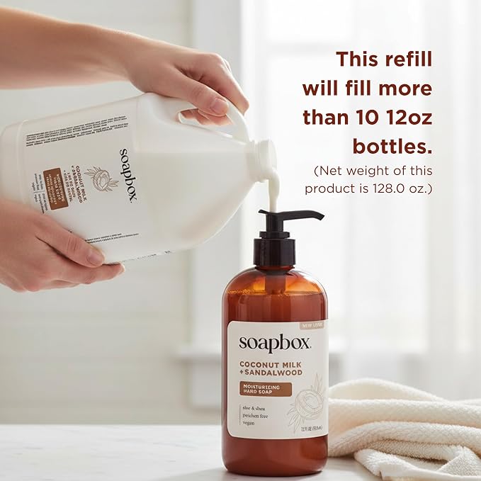 Soapbox Liquid Hand Soap Gallon Refill, Coconut Milk & Sandalwood | Vegan, Paraben Free, Moisturizing, Natural Hand Wash for Kitchen and Bathroom, 128oz Gallon Refill (Pack of 1)