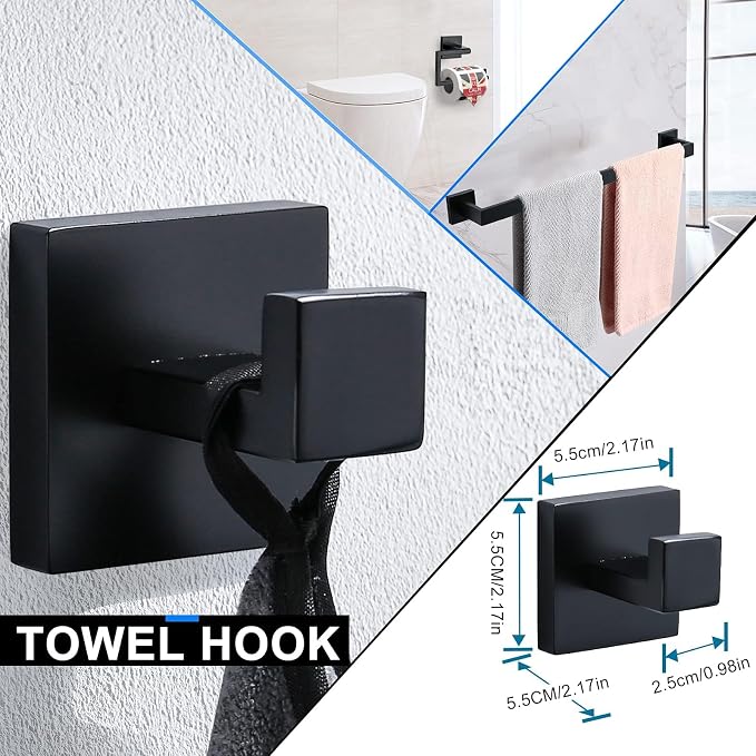 YACVCL 5 Pieces Black Bathroom Accessorie Set 23.6 Inch Towel Bar Set,SUS304Stainless Steel Bathroom Hardware Set,Wall Mounted Towel Holder Set for Bathroom