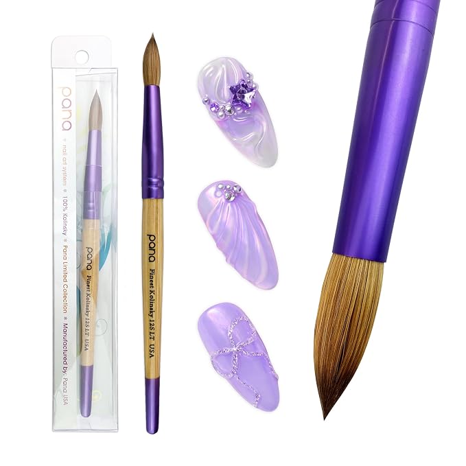 Pana USA Acrylic Nail Brush100% Pure Kolinsky Hair New LIMITED EDITION BEIGE PURPLE Wood Handle with Purple Ferrule Round Shaped Style (Size # 12)