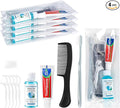 Travel Toothbrush Kit Bulk, Hygiene Kit Bulk with Toothbrush Toothpaste Set, Floss Picks, Comb, Travel Mouthwash, Toothbrush Cover, Individually Packaged, for Travel, Hotels (4-Pack)