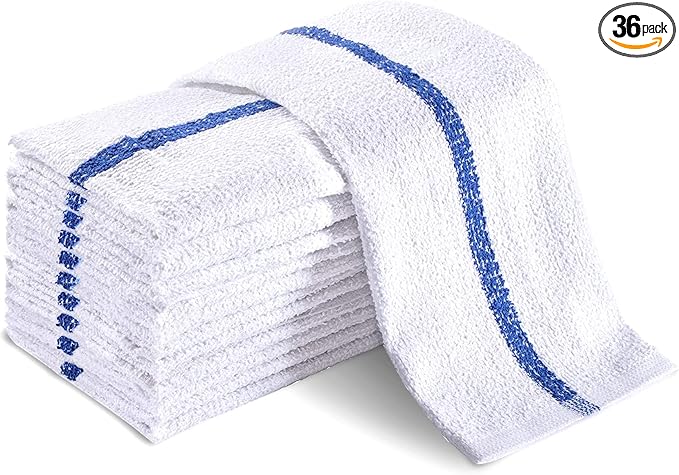 Universal Cleaning Towels, Bulk 36 Pack, 16” X 19” 100% Cotton Fully Bordered Commercial Grade Terry Weave Cloth Bar Mops for Everyday Restaurant or Home Use