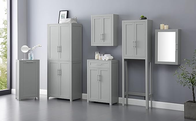 Crosley Furniture Savannah Wall Mounted Bathroom Storage Medicine Cabinet with Shelves, Gray