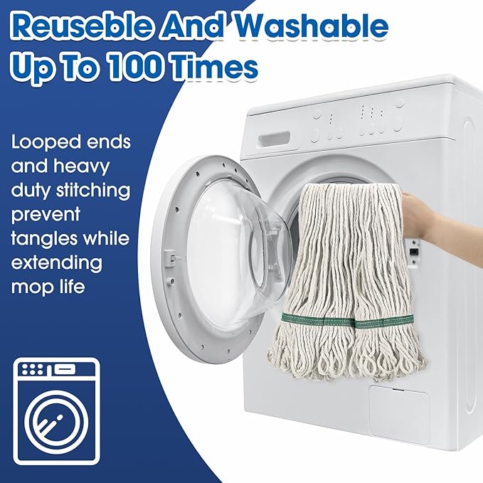 Eccliy 10 Pack Commercial Mop Heads Replacement Heavy Duty 18 oz Loop End Cotton String Wet Mop Refills Washable Absorbent Reusable for Industrial Home Tile Wood Concrete Floor (White,Green)