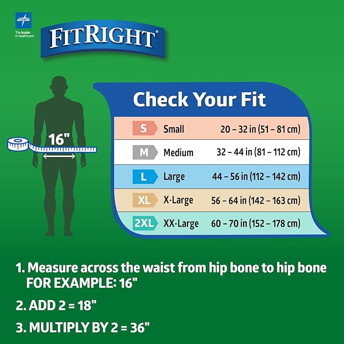 FitRight Ultra Heavy Absorbency Adult Diapers for Men & Women, Waist Size: Medium 32-44 inches, OptiFit Incontinence Disposable Briefs with Leak Protection for Seniors, 80 Count
