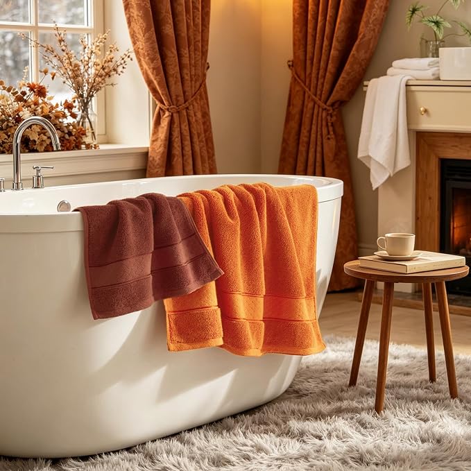 COZYART Bath Towel Set 6 PCS, Orange Luxury 100% Turkish Cotton 650GSM | Soft Absorbent Quick Dry, OEKO‑Tex 100 Cert. Zero Twist Ring Spun Cotton, Plush Fluffy, Breathable Hotel Quality Towels Set
