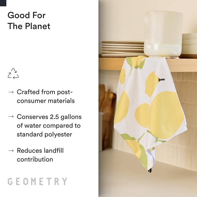 GEOMETRY Kitchen Tea Towels - Quick Dry Microfiber Dish Towels for Kitchen Sunny Lemons, 18" x 30" 1 Pack