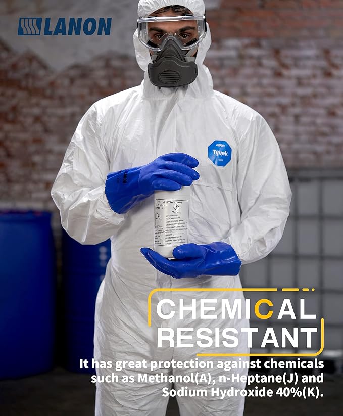 LANON 6 Pair PVC Chemical Resistant Gloves,Cotton Liner,Blue,X-Large | Heavy-Duty Work,Acid,Solvent,Alkali and Oil Protection,Mechanical Risks,Non-Slip,Comfortable,Durable,Breathable,Latex Free