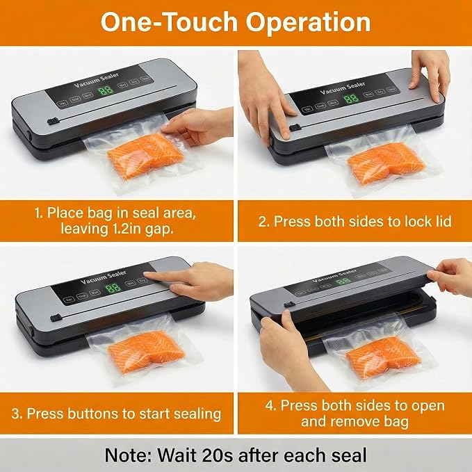 Food Sealer Vacuum Sealer Machine with 30 Bags, Built-In Cutter, 6-in-1 | Automatic, Compact Wet & Dry Food Saver Vacuum Sealers for Meat, Seal a Meal, Freezer Food Storage