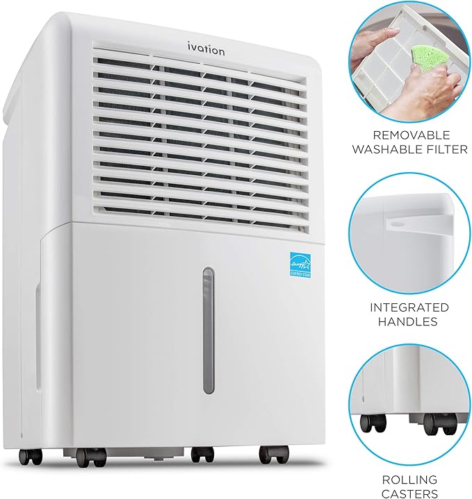Ivation 4,500 Sq Ft Smart Wi-Fi Energy Star Dehumidifier with App, Continuous Drain Hose Connector, Programmable Humidity, 2.25 Gal Reservoir for Medium and Large Rooms (4,500 Sq Ft With Pump)