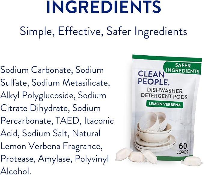 The Clean People Dishwasher Pods - Cuts Grease & Rinses Sparkling Clean - Residue-Free - Phosphate Free Dishwashing Pods (120 Count, Lemon Verbena)