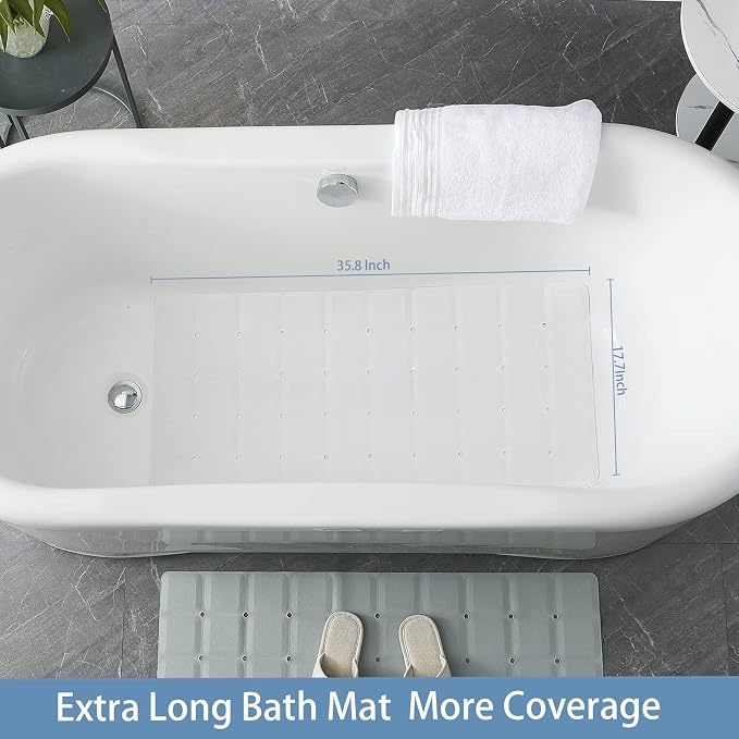 Webos Foldable Silicone Bathtub Mat: Jumbo Size Heavy Duty Safety Bath Mat for Tub Without Suction Cups Non Slip Bath & Shower Mat for Textured, Reglazed, Refinished Tub (White, 35.8 x 17.7)