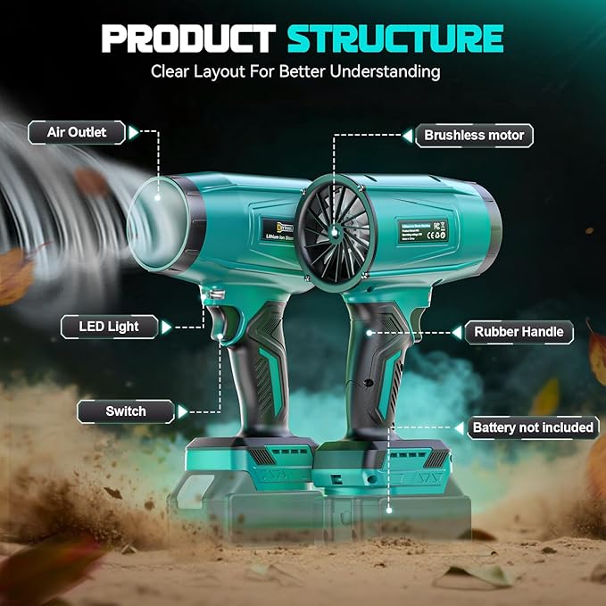 DIYtoolifz Cordless Leaf Blower Compatible with Makita 18V (Tool Only), 800,000RPM Brushless Motor, Adjustable Speed, Lightweight Portable Electric Blower for Car, Patio, Garden (Without Battery)