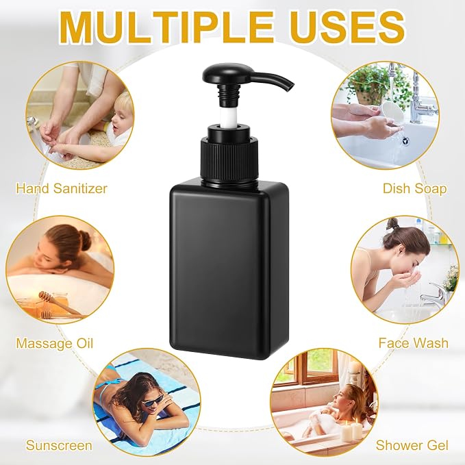 Domensi 100 Pcs 100ml /3.4 oz Pump Bottle Mini Travel Bottles Small Dispenser Containers Plastic Pump Lotion Dispenser Empty Square Travel Size Containers Toiletries (Whole Black)