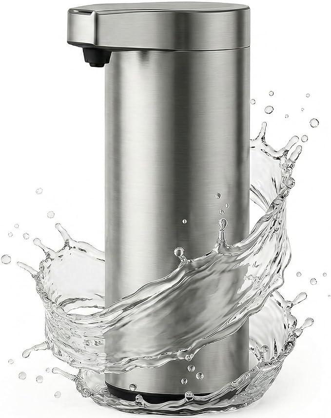 9 oz. Automatic Soap Dispenser – Touchless Infrared Sensor, Stainless Steel, IPX5 Waterproof, USB-C Rechargeable, for Bathroom & Kitchen, Hands-Free Soap Dispenser (Brushed Silver)