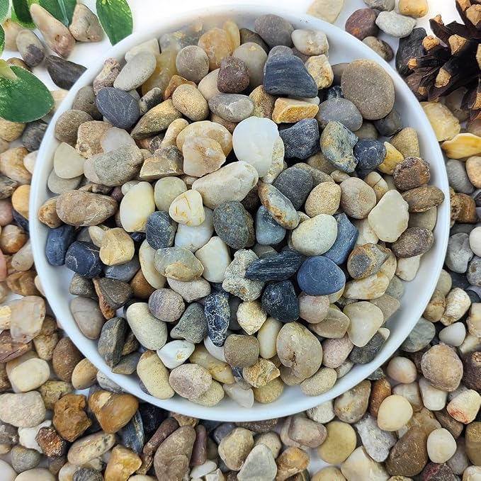 2lbs Natural River Rocks for Plants, 3/8" Aquarium Gravel | Decorative Polished Mixed Pebbles for Fish Tank, Gardening, Flower Pots, Vase Fillers, Indoor Water Fountains, Landscaping
