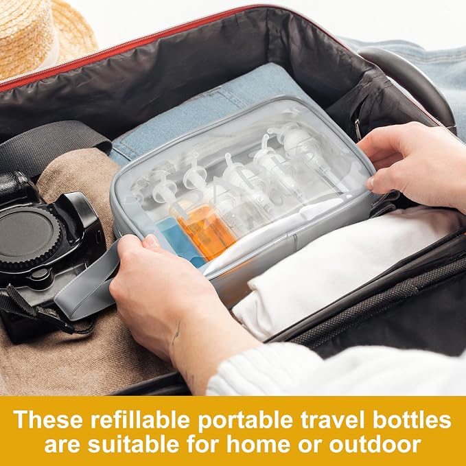 Domensi 50 Pcs 100ml /3.4 oz Pump Bottle Mini Travel Bottles Small Dispenser Containers Plastic Pump Lotion Dispenser Empty Square Travel Size Containers Toiletries (Clear)