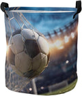 Collapsible Laundry Basket 42L, Football Sports Storage Bin Laundry Hamper with Handles, Football Field Goal Net Soccer Waterproof Clothes Baskets for Bathroom/Bedroom 13.8 x 17 In