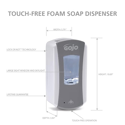 GOJO LTX-12 Touch-Free Foam Soap Dispenser, Gray/White, for 1200 mL GOJO LTX-12 Soap Refills (Pack of 1) - 1984-04