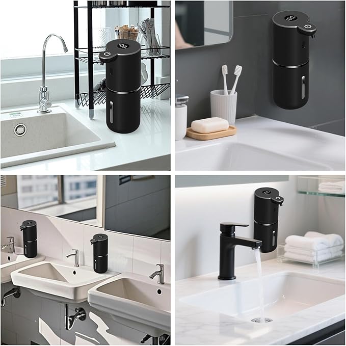 OHIFAST Automatic Foaming Soap Dispenser Touchless, USB Rechargeable Smart Hand Soap Dispenser, 6-Level Adjustable, 12.8oz/380mL, Compatible with Thick Thin Dish Soap for Bathroom Kitchen-Black