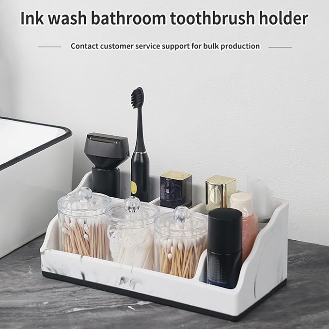 Bathroom Counter Organizer Toothbrush Holder Durability Home Use 5 Compartments Resin with 3 Qtip Holder Toothbrush Organizer (White)