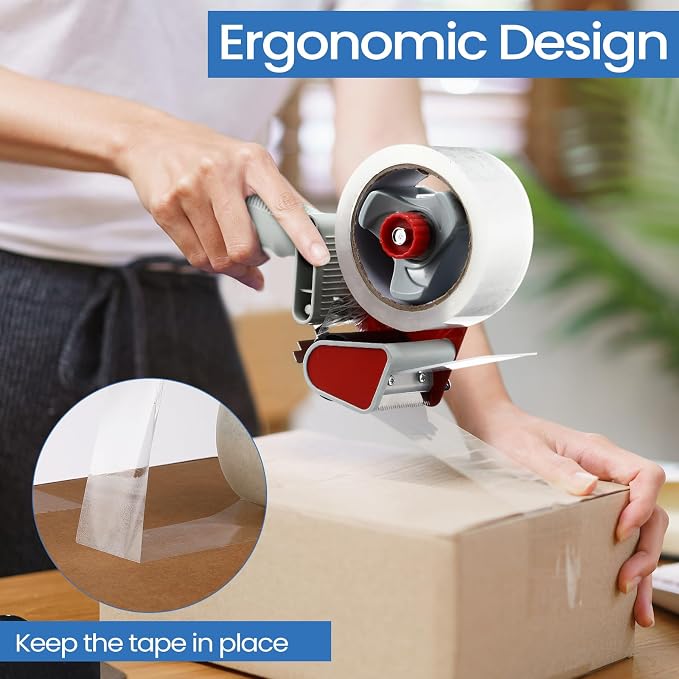 Dunzoom 6 Pack Heavy Duty Packing Tape Dispenser Gun with 6 Rolls 2 Inch 2.7 Mil Thick Handheld Tape Gun for Moving, Shipping, Sealing Boxes and Packaging