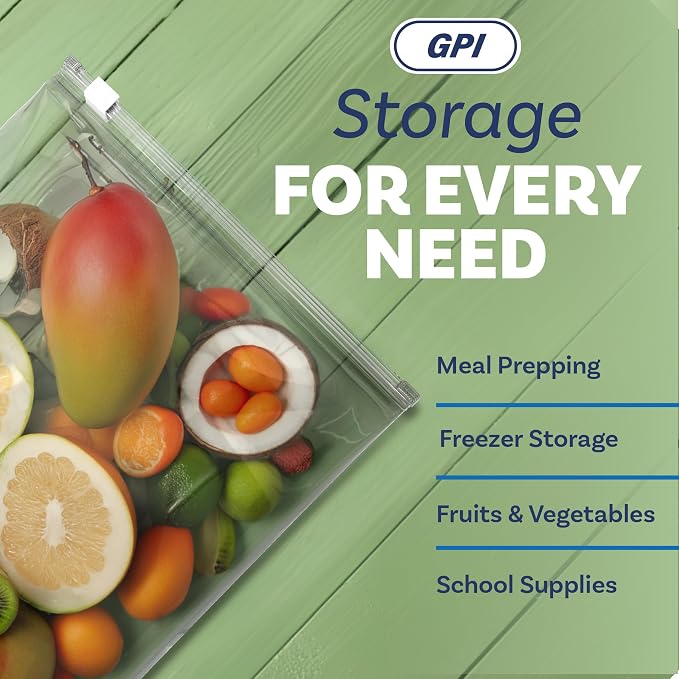 100 Count - Slider Zip 1 Gallon Food Storage Bags, 10" x 12" 3 Mil Heavy Duty, Large, Strong & Durable For Freezer Storage. GPI