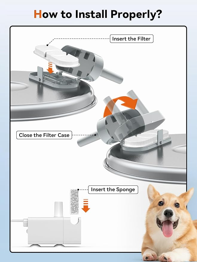 3.4Gal Dog Water Fountain for Large Dogs, Extra Large Stainless Steel Pet Water Fountain, Round Dog Water Bowl Dispenser with Metal Handle, Water Level Window for Multi Pet Home(6 Filters)