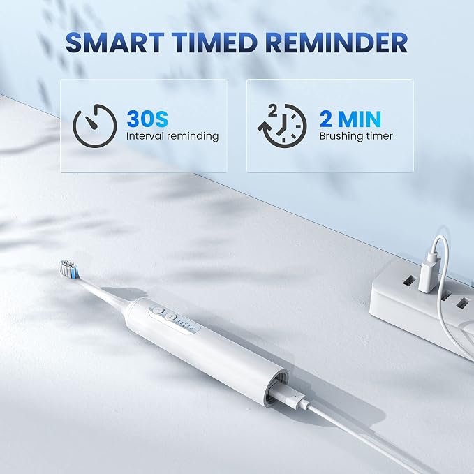 2-in-1 Electric Toothbrush with Water Flosser, Brush & Floss Combo | 3 Modes, 3 Brush Heads, Jet Tip, IPX7 Waterproof, Portable Oral Irrigator for Travel, White