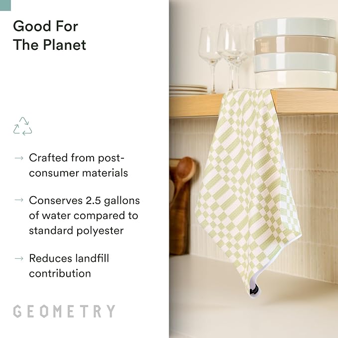 GEOMETRY Tea Towels – Spring & Summer Collection – Quick-Dry, Ultra-Absorbent, Reusable Microfiber Kitchen Towels for Drying & Cleaning - Meadowlight - 3 Pack
