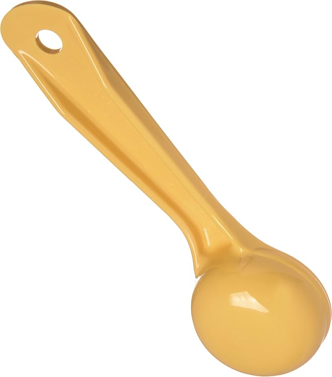 Carlisle FoodService Products 1 Ounce Solid Measuring Spoon – Flat Bottom – Portion Control Tool – Short Handle 6.5 ", Yellow, (Pack of 12)