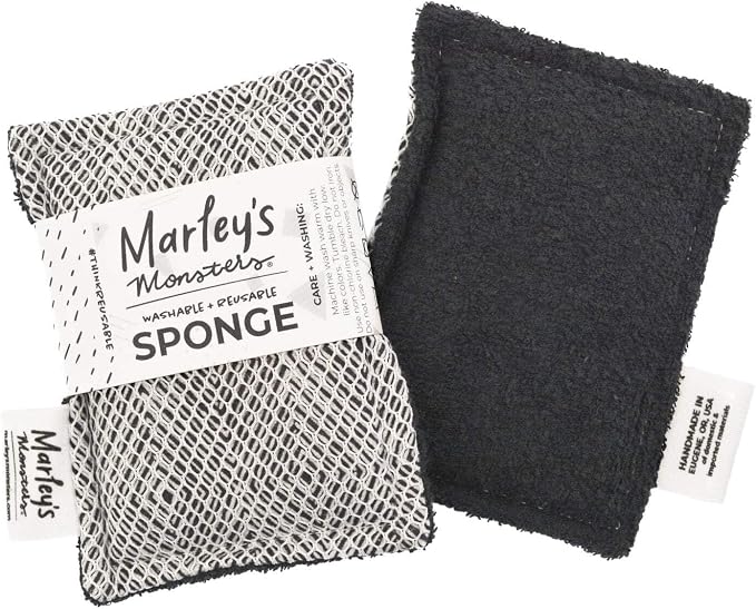 Marley's Monsters Washable Sponge – Reusable Eco-Friendly Scrubber – Dual-Sided for Gentle Cleaning or Heavy Duty Scrubbing – 4" x 5.5" Handmade in USA(Deco Diamonds/Black Back)