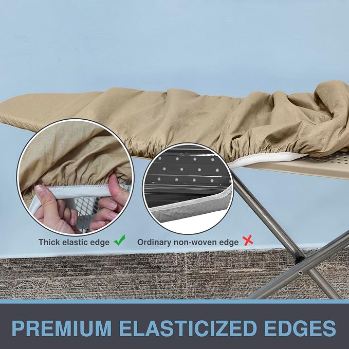 VividPaw Ironing Board Cover and Pad ONLY, Standard Size 15x54, Thick Padding, Elastic Edge, Silicone Coated, Adjustable Fastener, Heavy Duty Padded Iron Board Covers (Sandy Beige, 15" x 54")