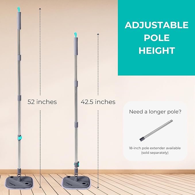True & Tidy Square Spin Mop & Bucket System w/ 2pc Machine Washable Pads