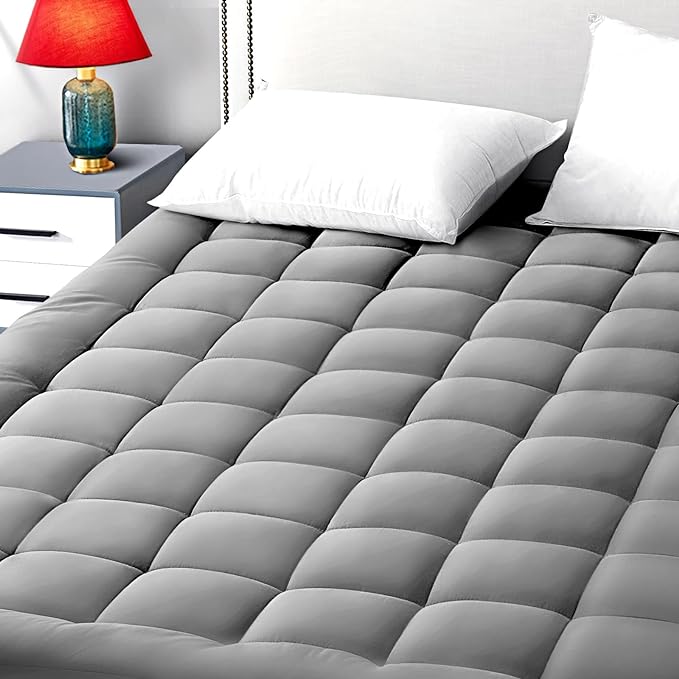 EASELAND Twin XL Mattress Pad Pillow Top Mattress Cover Quilted Fitted Mattress Protector Extra Long 8-21" Deep Pocket Cooling Mattress Topper (39x80 Inches, Light Grey)