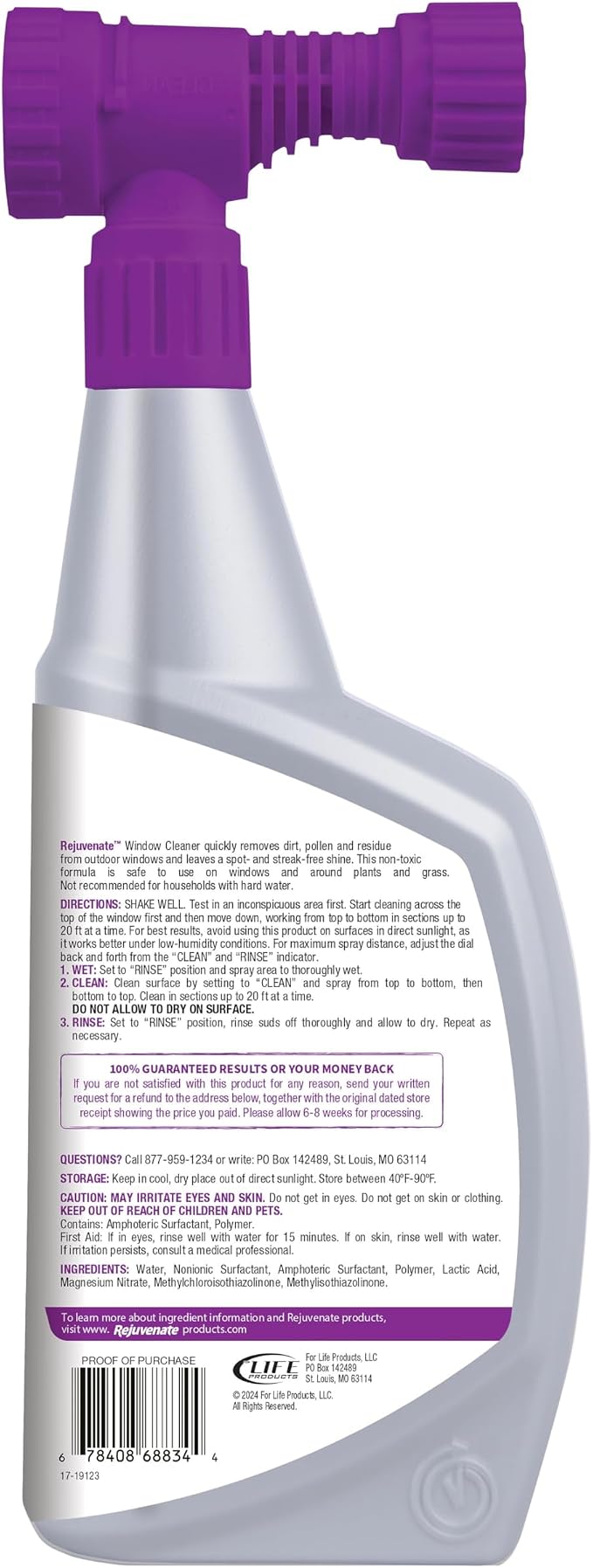 Rejuvenate High Performance Outdoor Window Spray and Rinse Cleaner with Hose End Adapter Instantly Removes Grime and Dirt Streak-Free Shine (32 oz)