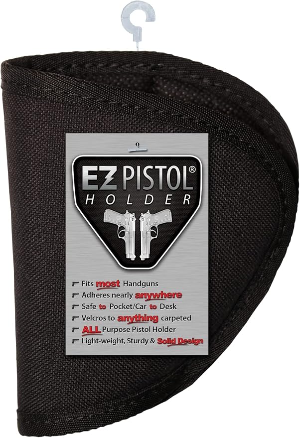 Adhesive Handgun Holster Organizer Gun Safe, Car, Desk, Carpet-Firearm Protection w Nylon Padded Interior, Full Size, 9mm