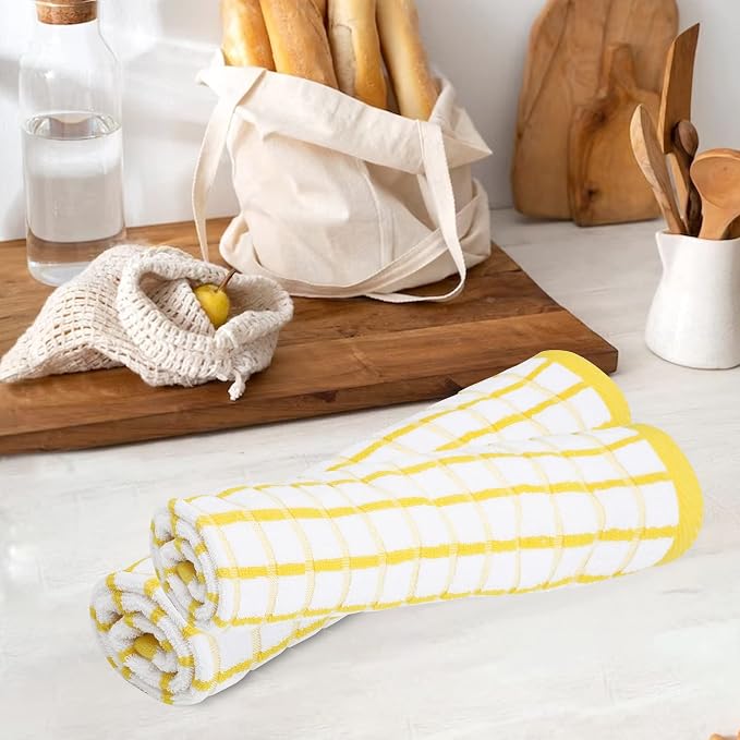 Urban Villa Kitchen Towels Cotton Dish Towels 20”x30” (Set of 3) Yellow Wht
