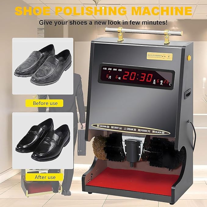 Automatic Shoe Polisher, Automatic Induction Shoe Polishing Machine, Stainless Steel Electric Shoe Shine Machine with Sole Cleaning Function, Multifunctional Shoe Cleaner for Yellow