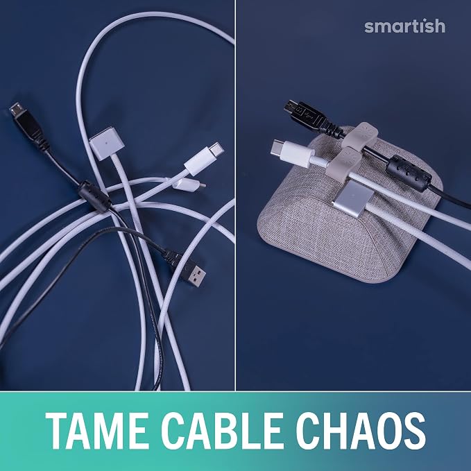 Smartish® Magnetic Cord Holder - Cable Wrangler Organizer with Magnet Clips for Charger Management on Desktop, Nightstand for USB-C + Lightning - Lightly Toasted Beige