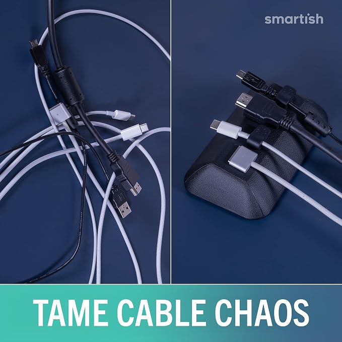 Smartish® Magnetic Cord Holder - Bigger Cable Wrangler Organizer with Magnet Clips for Charger Management on Desktop, Nightstand - Holds 6+ Cables - Black Tie Affair