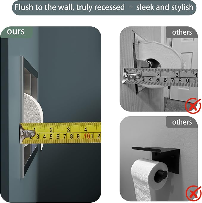 Neodrain Dual Roll Recessed Toilet Paper Holder - Brushed Nickel 304 Stainless Steel, Hidden in-Wall Space-Saving for Modern Bathroom Tissue Holder(Brushed)
