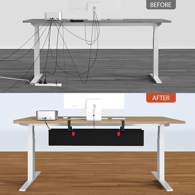 Univivi No Drill Under Desk Cable Management Tray, 36" Cord Organizer for Table, Clamp/Screw Mount Desk Cable Management, Premium Fabric Cable Management Tray for Office, Home
